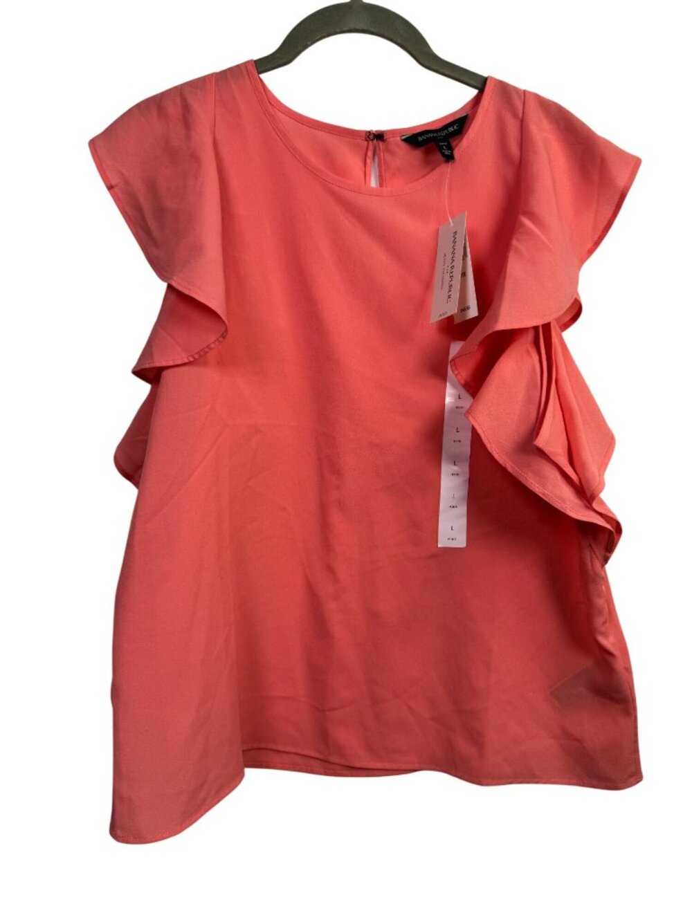 NEW Banana Republic Coral Ruffle Sleeve Blouse size Large Petite Lightweight NWT